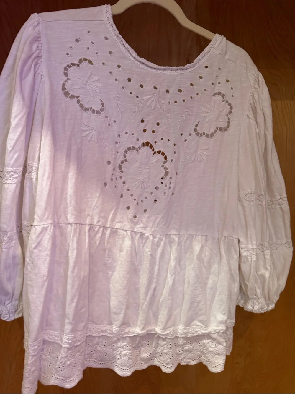 Free People Women's White Eyelet Peasant Blouse